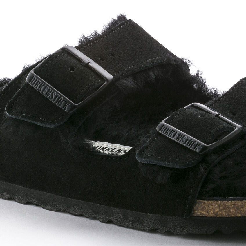 Birkenstock Arizona Shearling Black/black,suede Leather-calz.s Uomo - 6