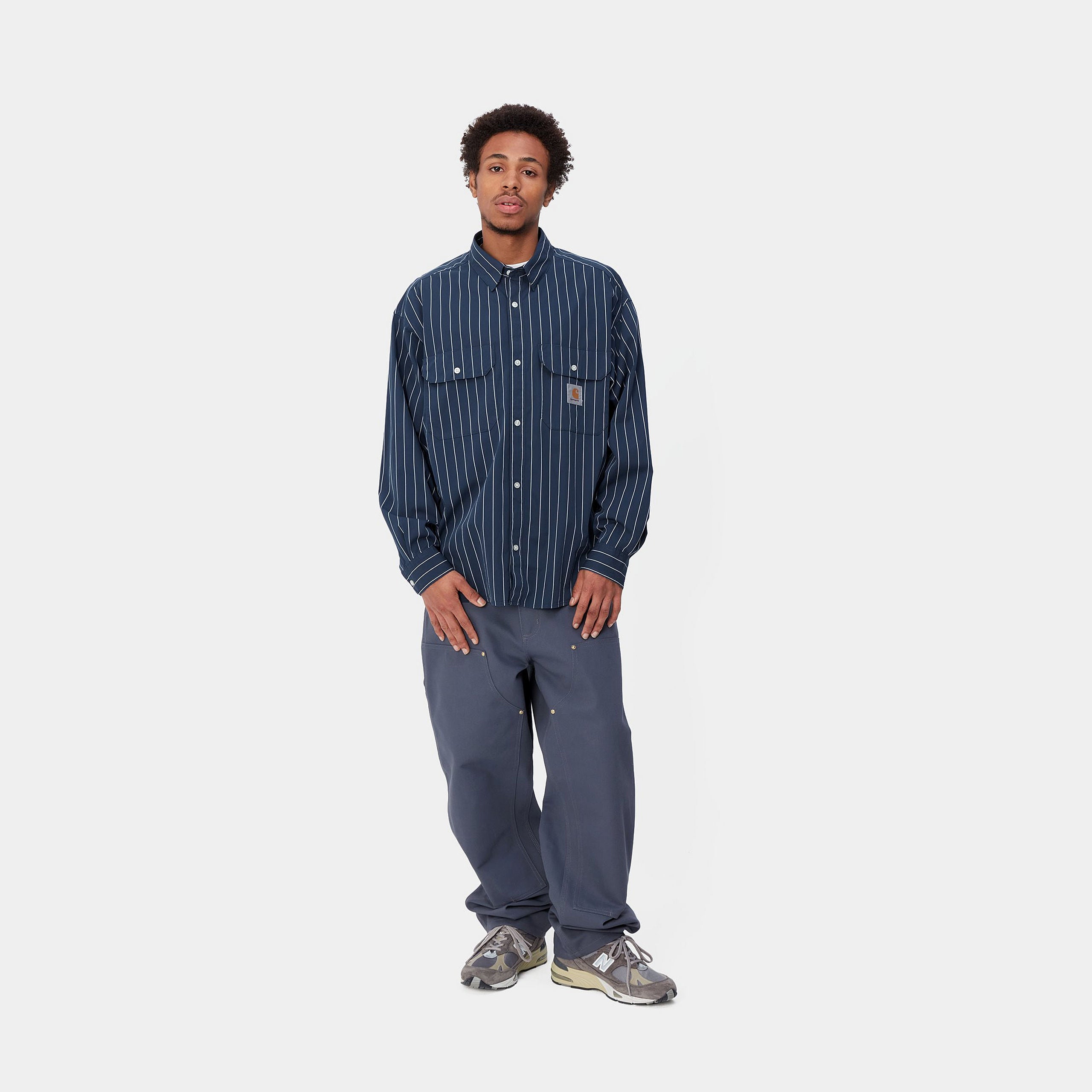 Carhartt Wip L/s Orlean Shirt Cotton Poplin, 3.9 Oz Orlean Stripe, Blue / White --- Uomo - 3
